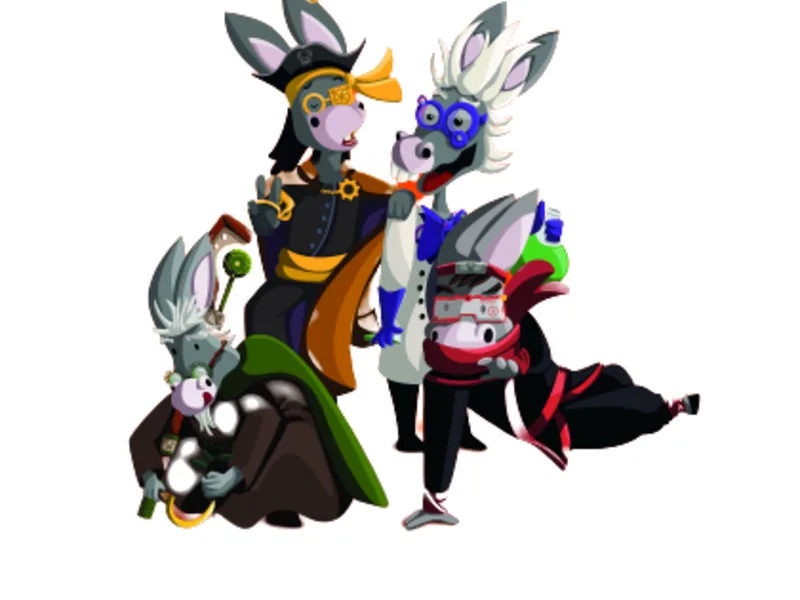 Quatre mascottes DonkeySchool en illustration