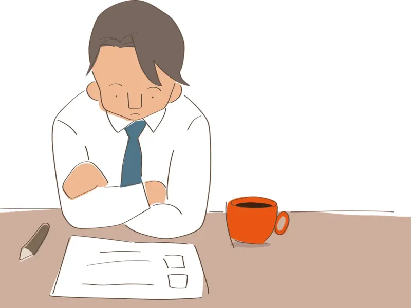 Illustration d'un homme accoudé à son bureau, la tête entre les mains